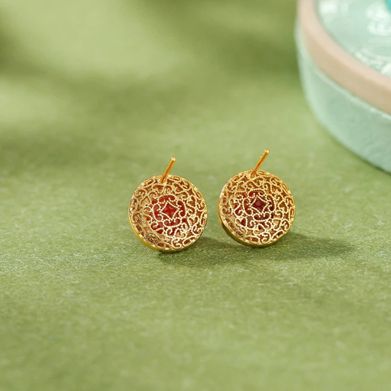 TerraDharma "Strength Infusion & Focus Enhancement" South Red Agate & Hollowed-out Silver Jewelry Set