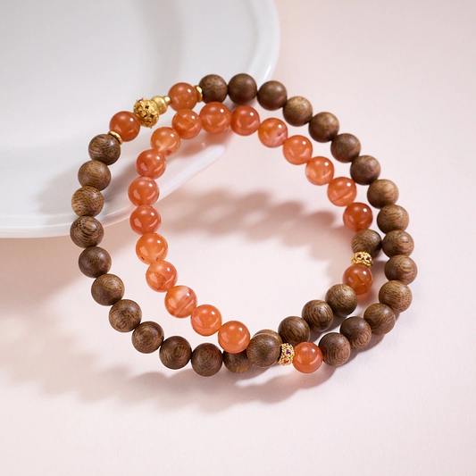 Agarwood and Cerise Agate Bracelet