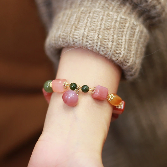 Natural Salt Source Agate Cube Bracelet (Candy-colored Multi-bead Bracelet)