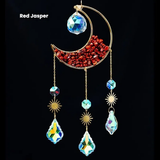 Crystal Half Moon Suncatcher Sun and moon Sun Catcher Perfect Gift Gemstone Window Decor Rainbow Maker Home Decor Hanging Art Boho Handmade - TerraDharma