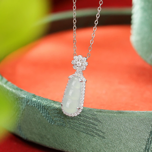 Blue Water Jade of Fortune Pod Pendant Nacklace (with Sterling Silver)