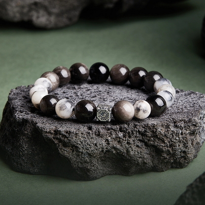 Blue Tiger's Eye & Silver Obsidian & Persian Marble Bracelet