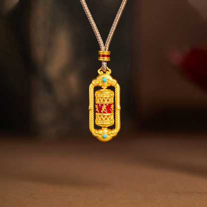 Gold-plated Sterling Silver & Enamel Fortune Wheel Pendant Nacklace