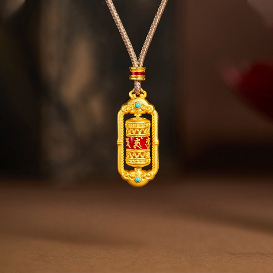 Gold-plated Sterling Silver & Enamel Fortune Wheel Pendant Nacklace