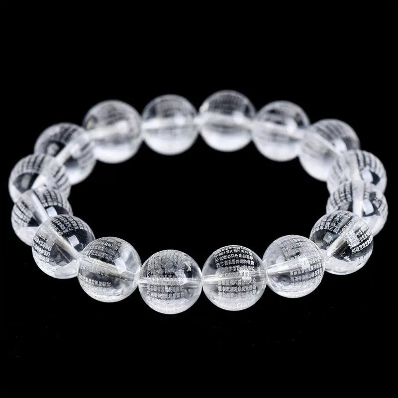 Natural white crystal Prajna Paramita Heart Sutra prayer beads bracelet - TerraDharma