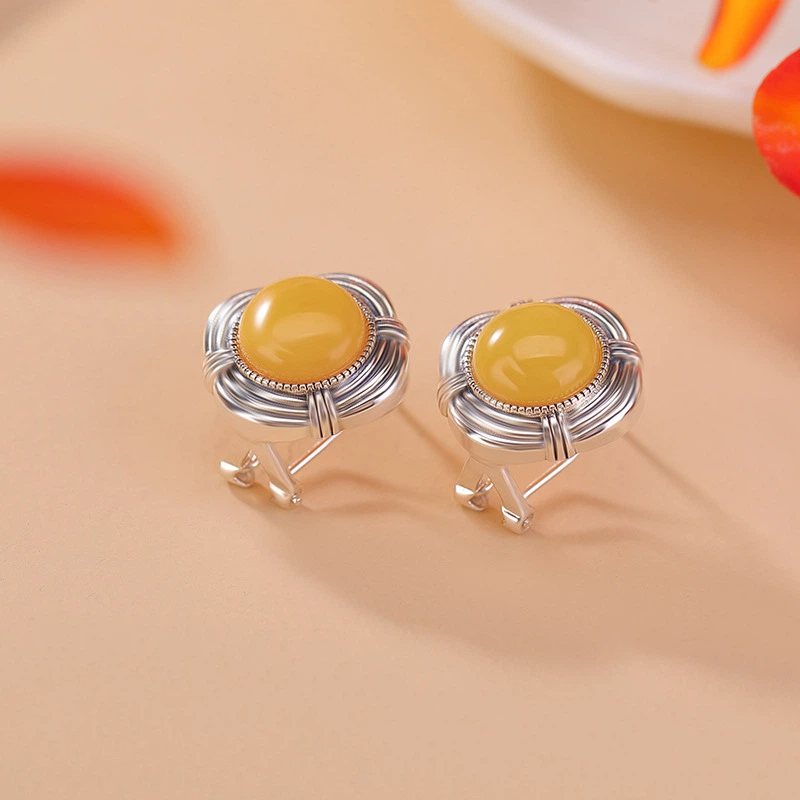 TerraDharma "Mind Purification & Emotional Calming" Amber Rhombus Stud Earrings