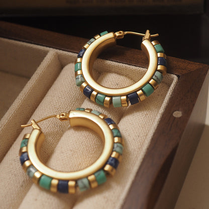 Retro Round Earrings (Lapis Lazuli and Turquoise)