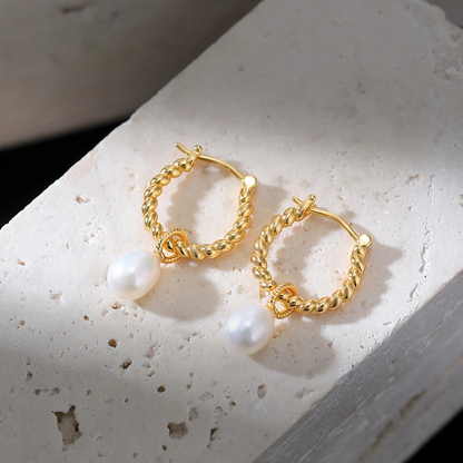 Freshwater Pearl with Twisted Pattern Earrings