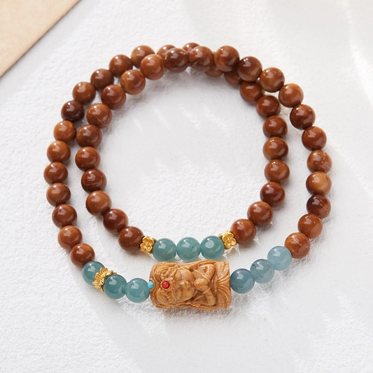 Natural Bodhi and Blue Water Jadeite Bracelet (with Zhaki Lamu Accessory）