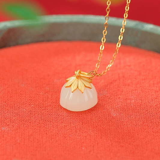 Hetian Jade of Lotus Pod Pendant Nacklace (with Gold-plated Sterling Silver)