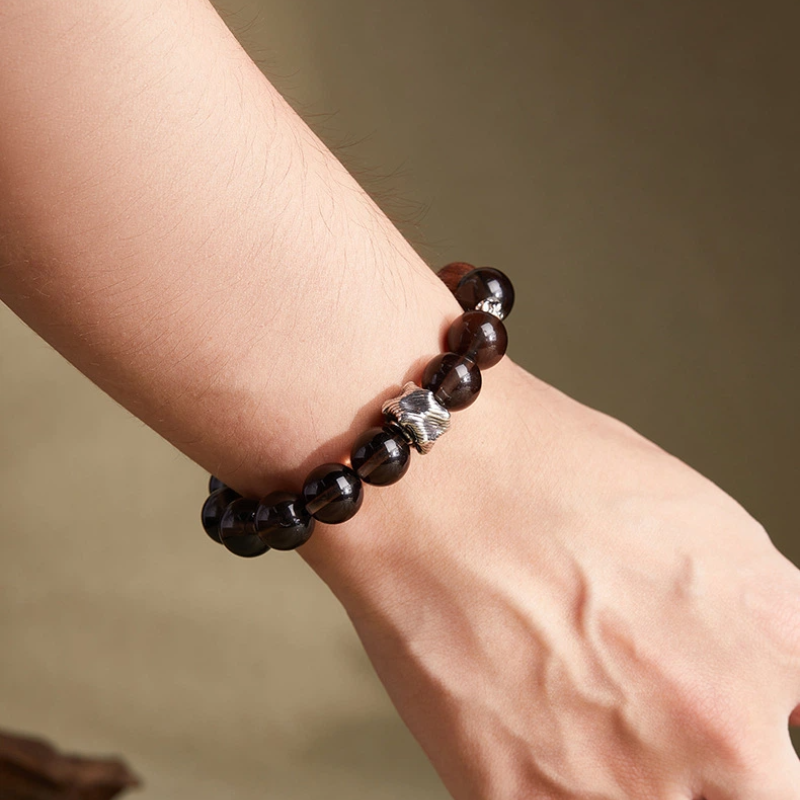 TerraDharma "Graceful Protection & Calm Prospetity" Sandalwood & Ice Obsidian Beaded Bracelet
