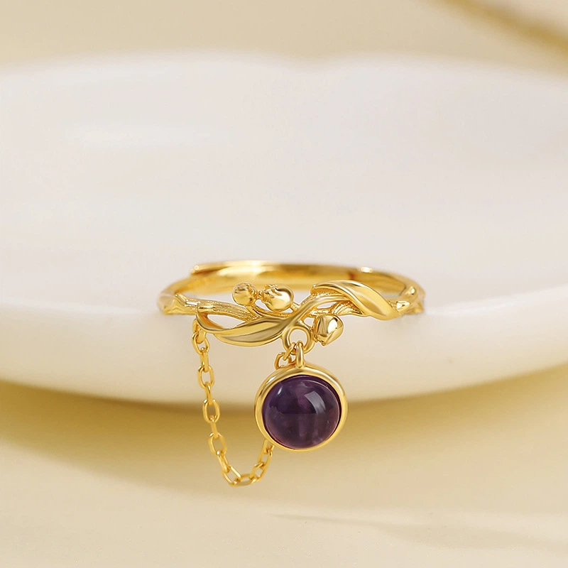 Amethyst & Gilded Tulip Ring