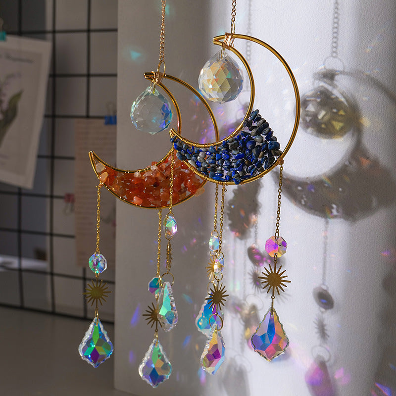 Crystal Half Moon Suncatcher Sun and moon Sun Catcher Perfect Gift Gemstone Window Decor Rainbow Maker Home Decor Hanging Art Boho Handmade - TerraDharma