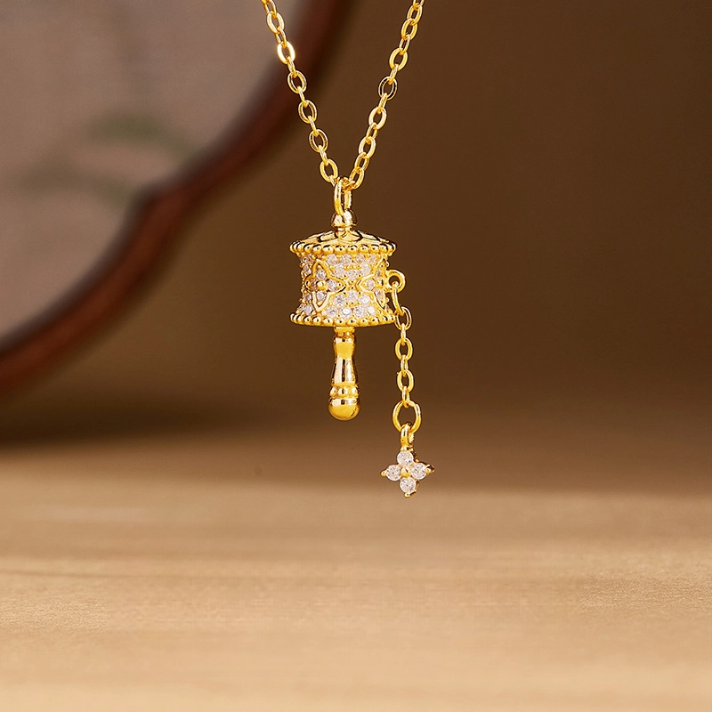 Gold - Plated Sterling Silver Prayer Wheel Pendant Necklace