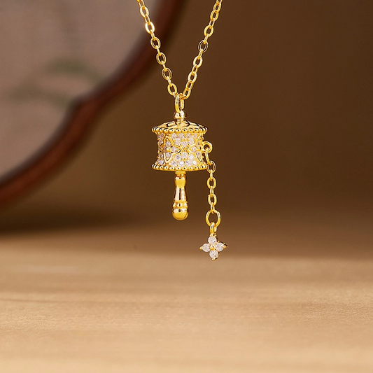 Gold - Plated Sterling Silver Prayer Wheel Pendant Necklace