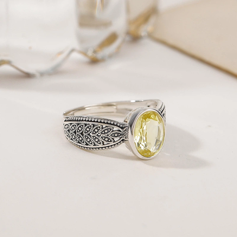 Citrine/Amethyst & Silver Wheat Ear Pattern Open Ring