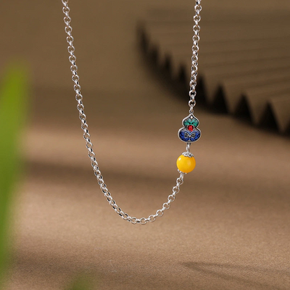 Beeswax & Cloisonné Gourd Sterling Silver Necklace