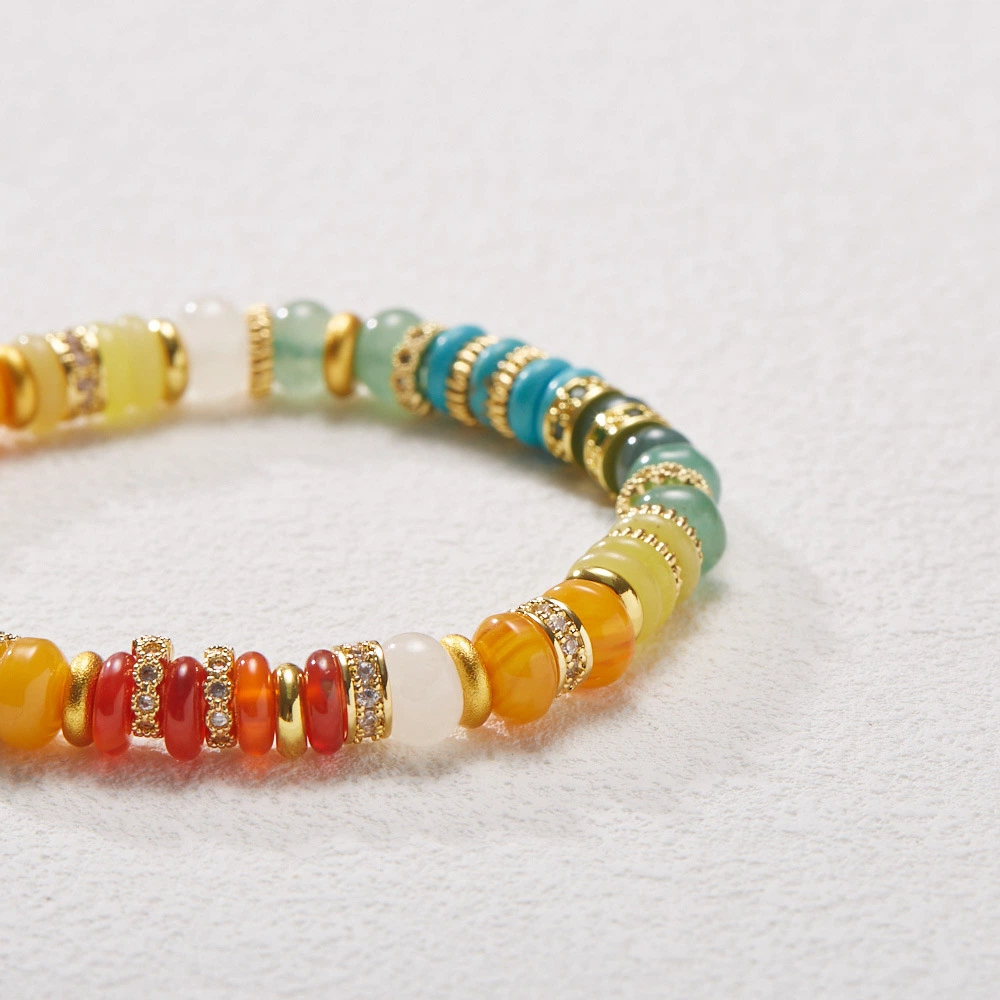 Natural Multi-color Gemstone Rainbow Bracelet (Walking Dopamine)