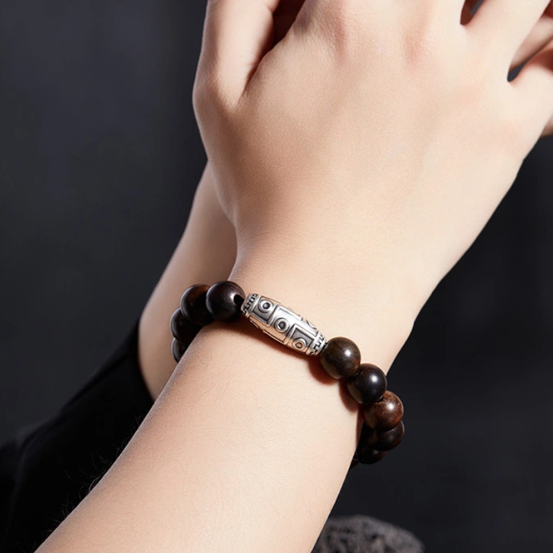 TerraDharma "Divine Blessing & Mindful Harmony" Tibetan Dzi Bead & Rosewood Bracelet