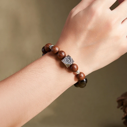 Golden Obsidian & Sandalwood & Yellow Tiger‘s Eye Beaded Bracelet
