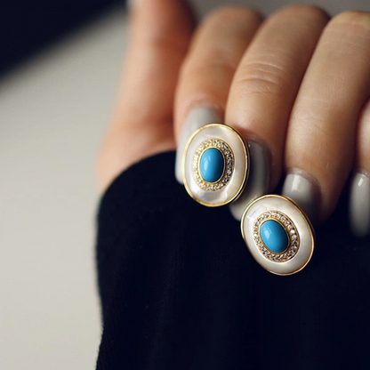 Natural Amarican Pine Stone Earrings (Inlaid White Mother-of-Pearl)
