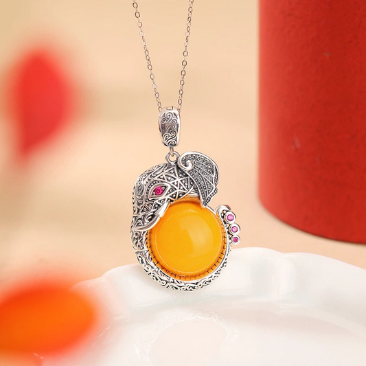 Nature Beeswax & Lucky Elephant Pendant Necklace