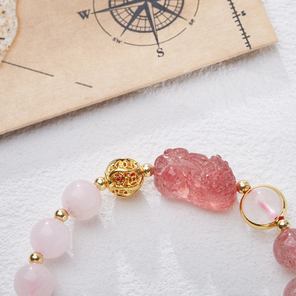 Natural Strawberry Quartz & Rose Quartz Bracelet (Match with Pi Yao)