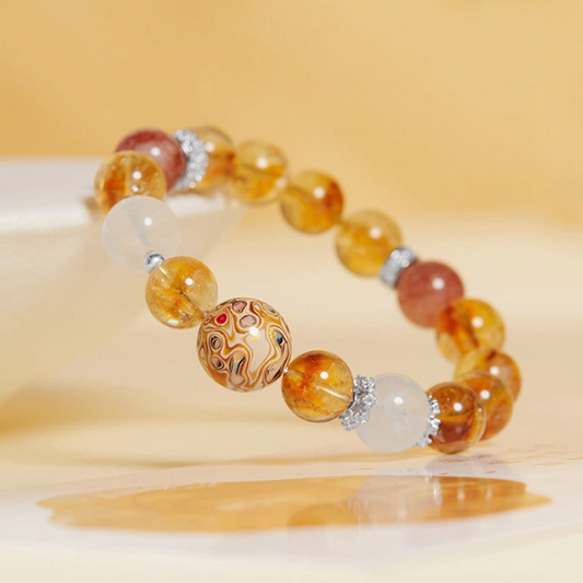 Lacquer Bead & Golden Rutilated Quartz Beaded Bracelet