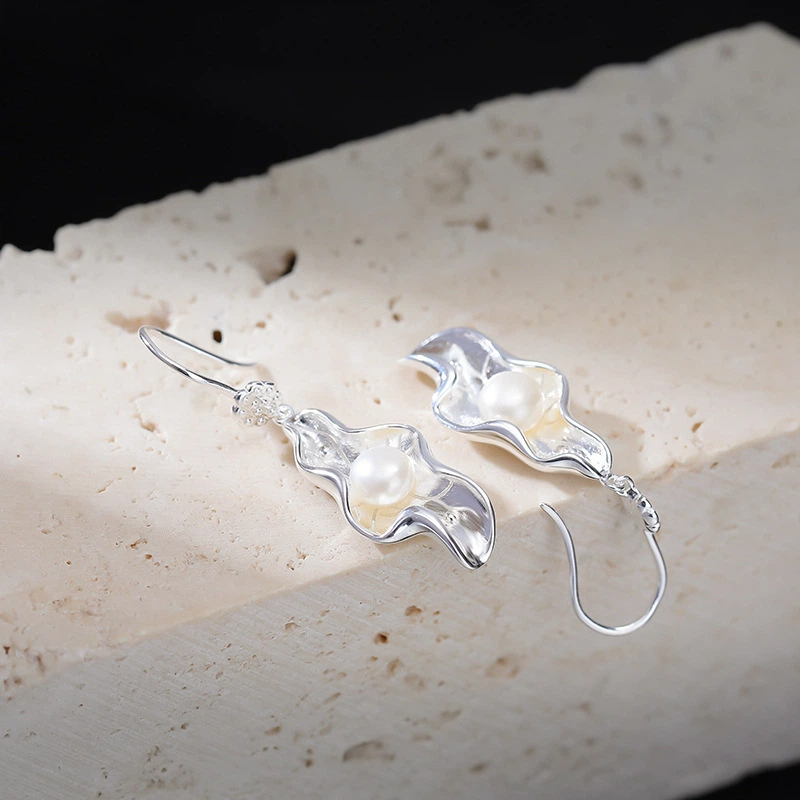 Freshwater Pearl with Lotus Leaf Shape Earrings