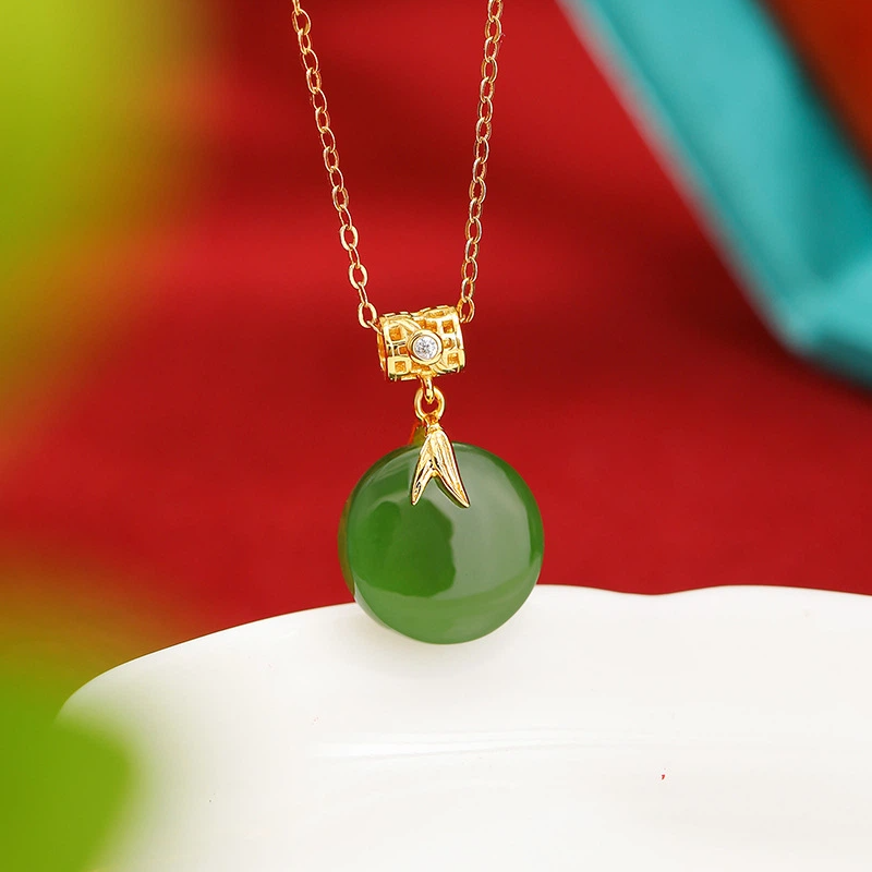 TerraDharma "Divine Wisdom & Eternal Harmony" Hetian Jade & Bamboo - Inspired Pendant Necklace