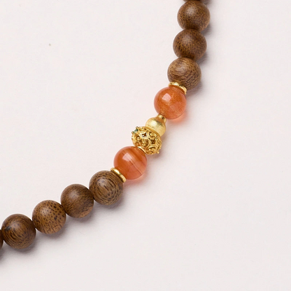 Agarwood and Cerise Agate Bracelet