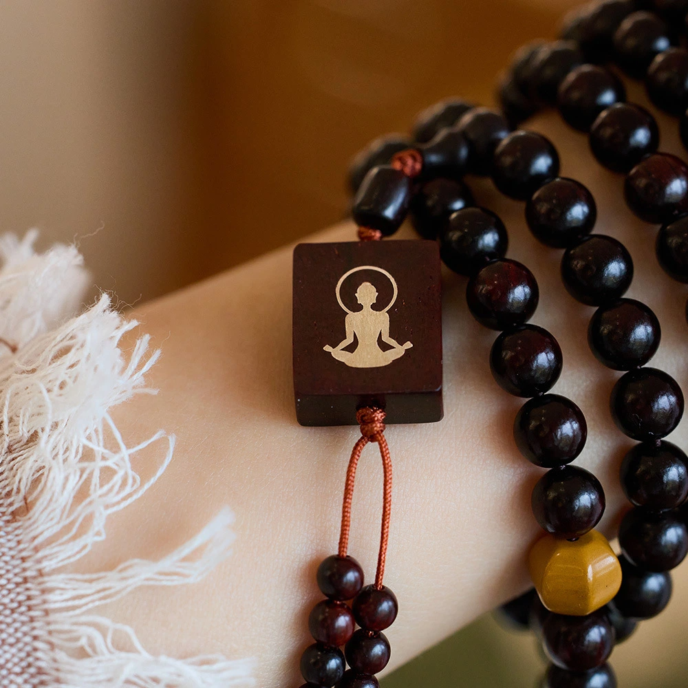 TerraDharma "Stress Dissipation & Soul Rejuvenation" Natural 108 Pterocarpus Santalinus Prayer Beads Bracelet
