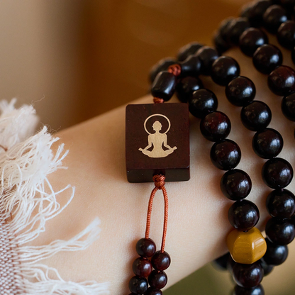 Natural 108 Pterocarpus Santalinus Prayer Beads Bracelet (with Buddha Pendant)
