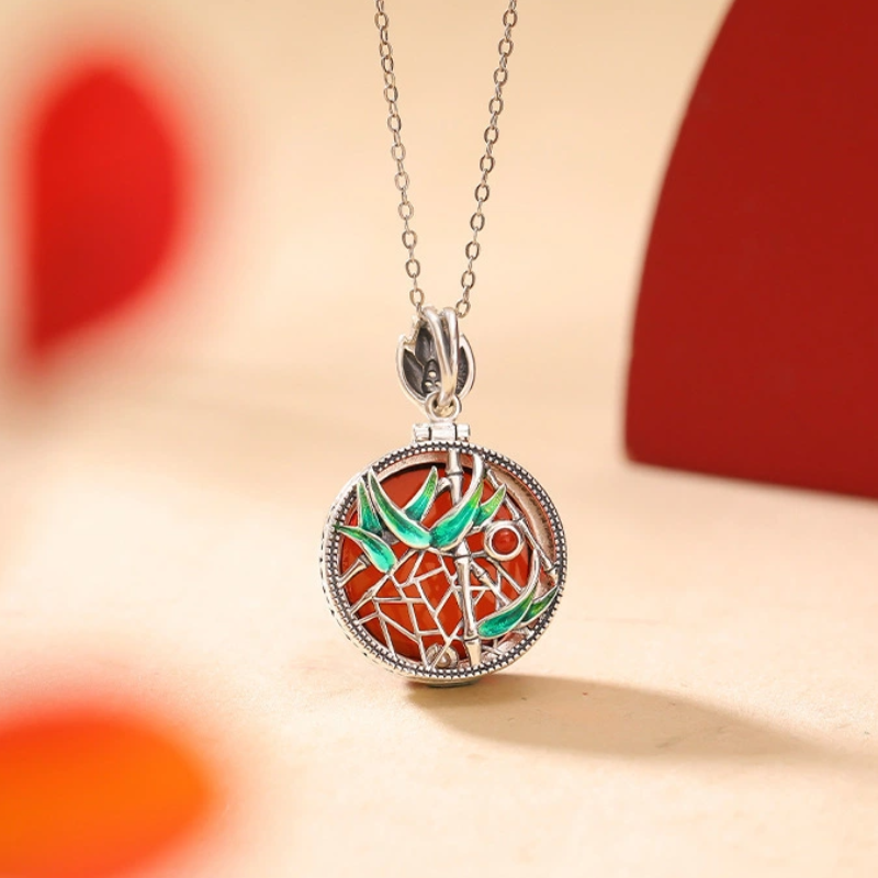 TerraDharma "Timeless Fortune & Resilient Growth" Hollowed-out Pendant Nacklace of Nature Amber / Blood Amber