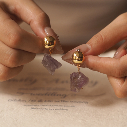 Minimalist Natural White Crystal/Amethyst Earrings