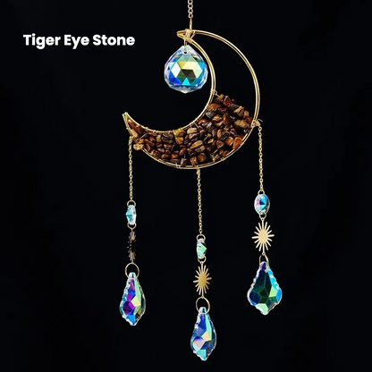 Crystal Half Moon Suncatcher Sun and moon Sun Catcher Perfect Gift Gemstone Window Decor Rainbow Maker Home Decor Hanging Art Boho Handmade - TerraDharma