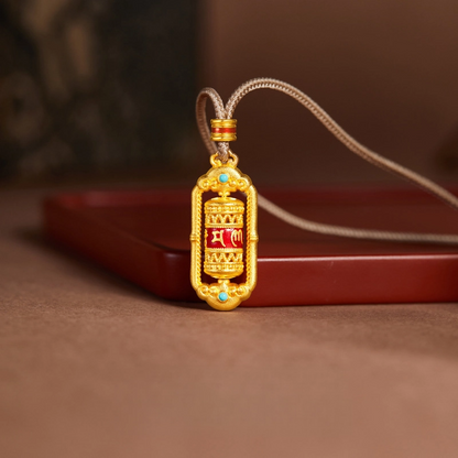 Gold-plated Sterling Silver & Enamel Fortune Wheel Pendant Nacklace