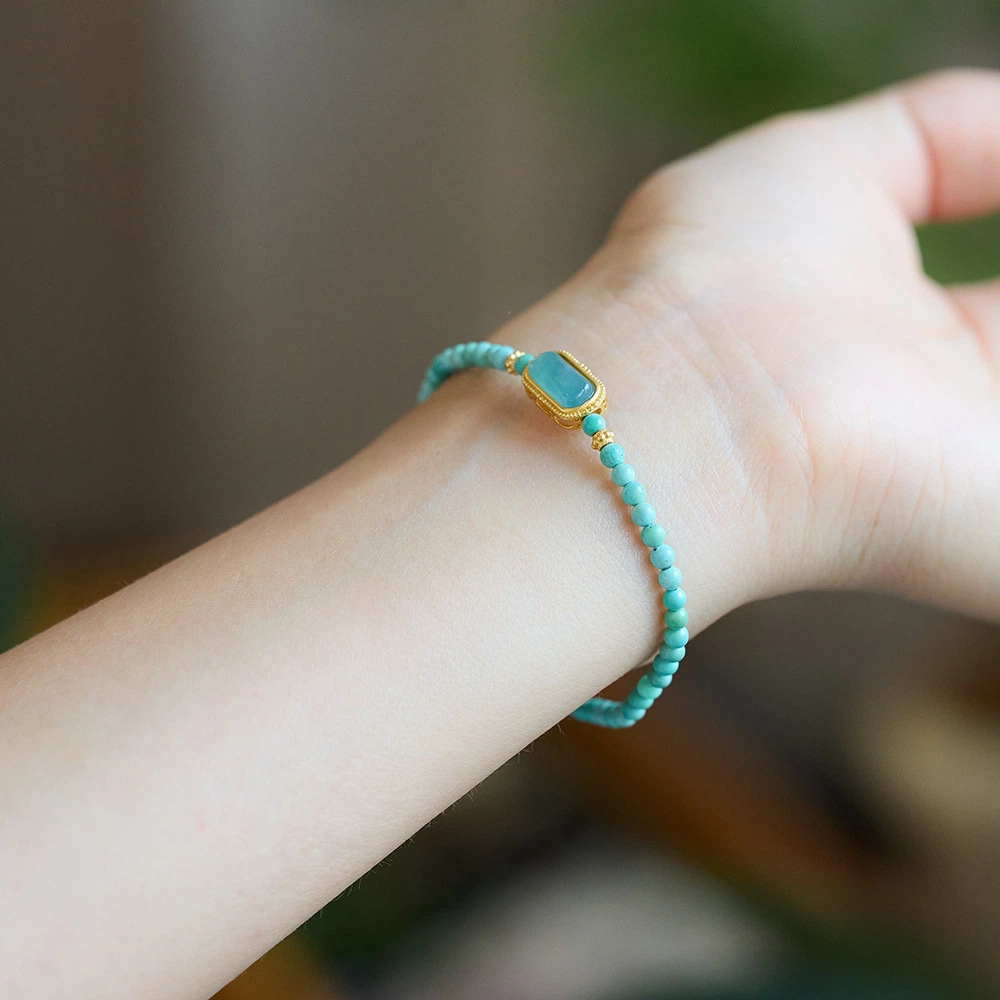 Natural Green Turquoise Bracelet (with Blue Water Jadeite)