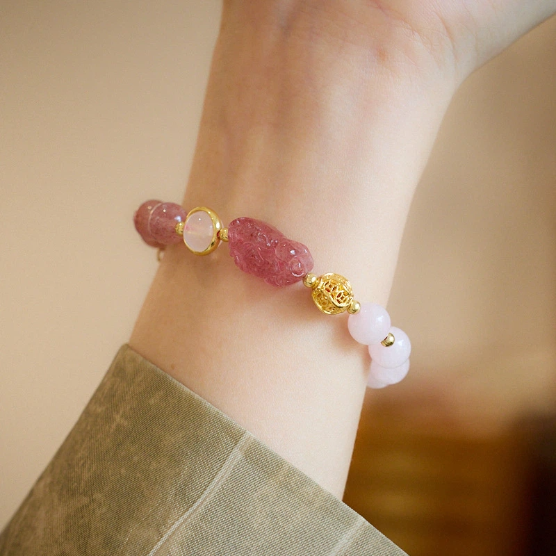 Natural Strawberry Quartz & Rose Quartz Bracelet (Match with Pi Yao)