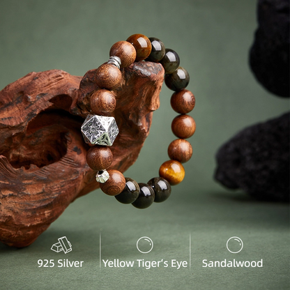 Golden Obsidian & Sandalwood & Yellow Tiger‘s Eye Beaded Bracelet