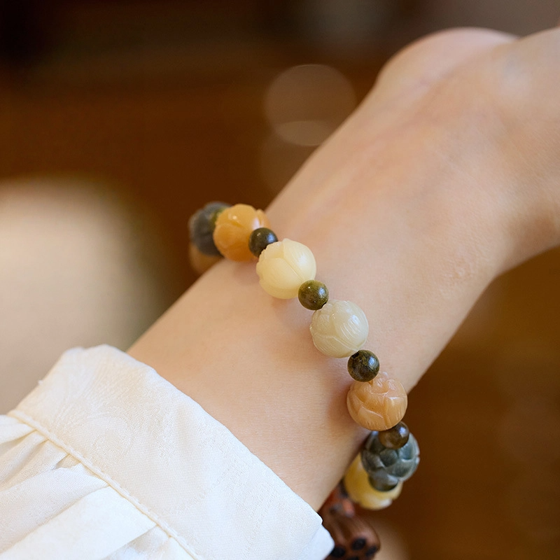 TerraDharma "Soul Rejuvenation & Blossoming Fortune" Natural Gradient Lotus Bodhi Seeds bracelet