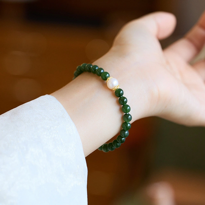 Natural Hetian Jade Bracelet (with Freshwater Pearl & Natural Turquoise)