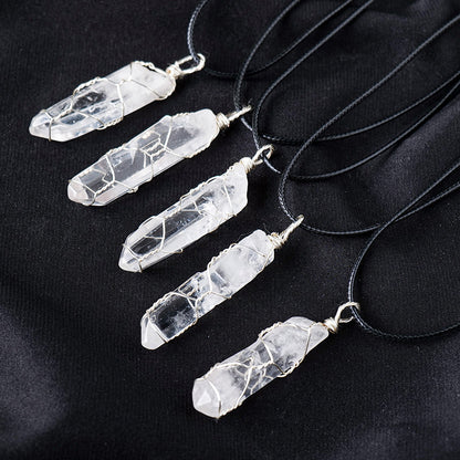 Terra Dharma Natural White Crystal Necklace, Wire Wrapped Crystal Pendant, Clear Quartz pendant, gemstone necklace, Christmas gifts. - TerraDharma