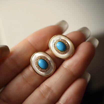 Natural Amarican Pine Stone Earrings (Inlaid White Mother-of-Pearl)