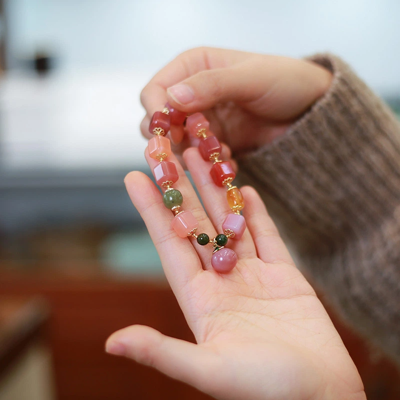 Natural Salt Source Agate Cube Bracelet (Candy-colored Multi-bead Bracelet)