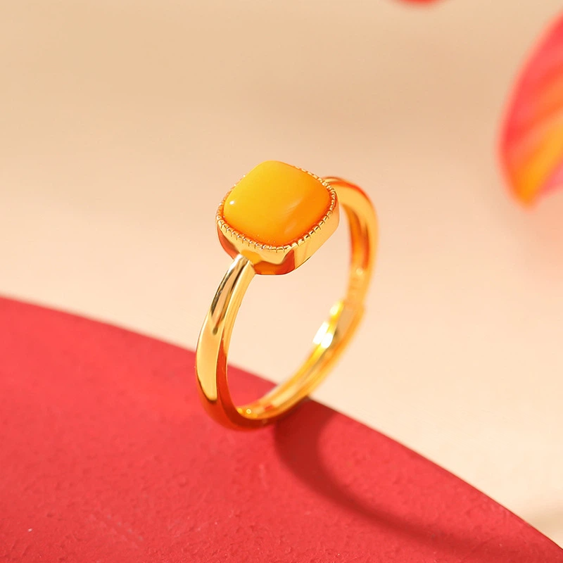 TerraDharma "Warmth Nurturing & Stress Relief" Simple Geometric Square Jewelry Set Made of Amber