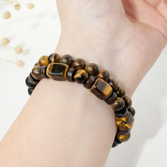 Terra Dharma Natural tiger's eye stone bracelet set for men to attract wealth, hand-woven crystal bracelet for couples, adjustable accessories - TerraDharma