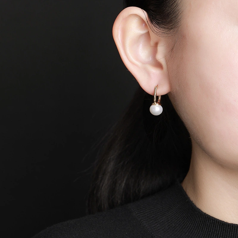 TerraDharma "Elegant Prosperity & Vitality Abundance" Freshwater Pearl & Gold - Plated Bamboo Hoop Earrings