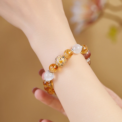 Lacquer Bead & Golden Rutilated Quartz Beaded Bracelet