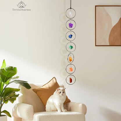 Tree of Life Crystal Suncatcher, 7-Chakra Hanging Decor, Chakra Wall Decor, Meditation Decor, Amethyst Boho Suncatcher, Mother's Day Gift - TerraDharma